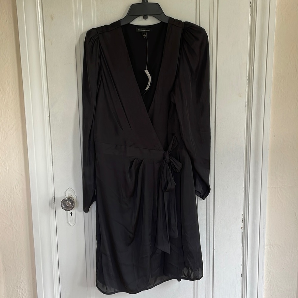 Black silky wrap dress. Banana Republic